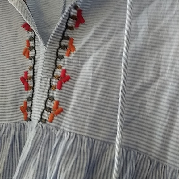 Tunic or Mini dress Blue striped w/ Embroidery - Picture 3 of 6